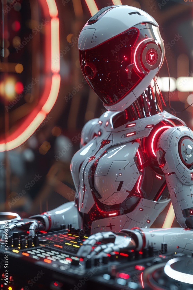 Fototapeta premium Futuristic DJ Robot at Turntable