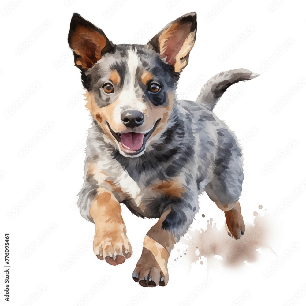 Australian stumpy tail cattle dog. Stumpy dog. Puppy clipart. Watercolor illustration. Generative AI. Detailed illustration.
