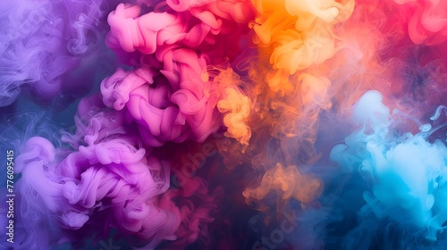Abstract colorful  multicolored smoke spreading  bright background for advertising or design  wallpaper for gadget. Neon lighted smoke texture  blowing clouds. Modern designed.