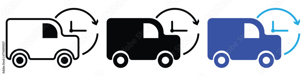 Fast moving shipping delivery truck line art vector icon for transportation apps and websites Fast moving shipping delivery truck line art vector icon for transportation apps and websites