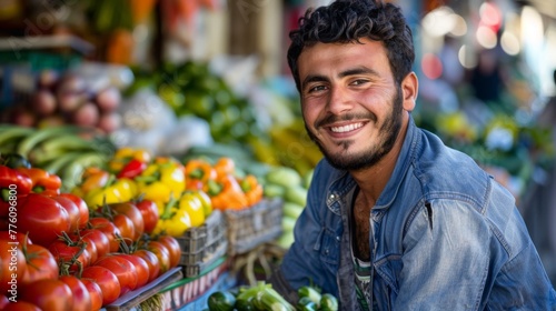 close-up portrait of a market merchant in Turkey selling vegetables on street market. our days photo