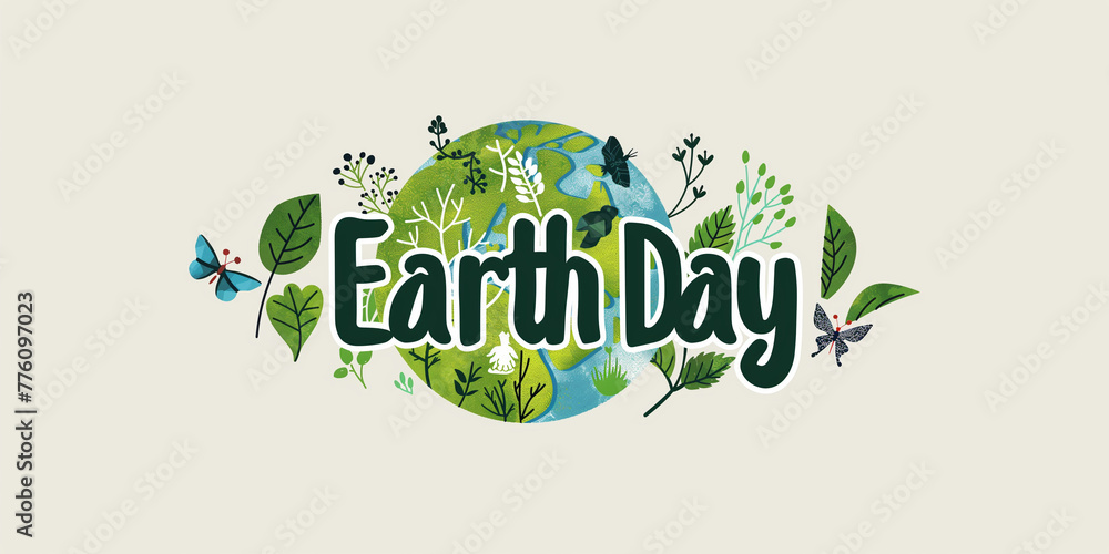 Celebrate Earth Day - Globe with Flora and Fauna Illustration