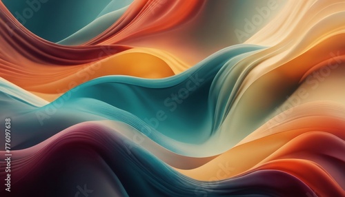 A digital abstract artwork featuring smooth waves of vibrant colors gracefully flowing with a sense of motion and fluidity