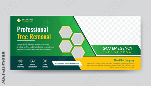 Tree removal banner design. gardening web banner template photo