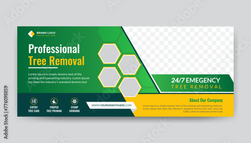 Tree removal banner design. gardening web banner template
