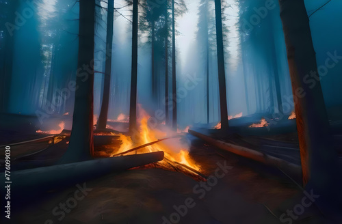 Disaster. Forest fires. The spread of fire through the forest.