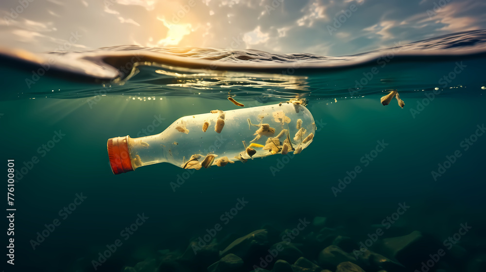 Fototapeta premium Plastic bottles floating in water, plastic pollution