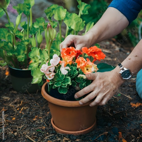 Planting Flowers on a Pot