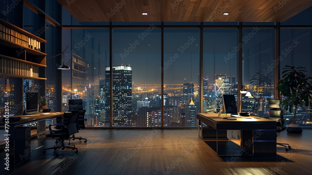 Night-Time Office Space with Modern Interior Design