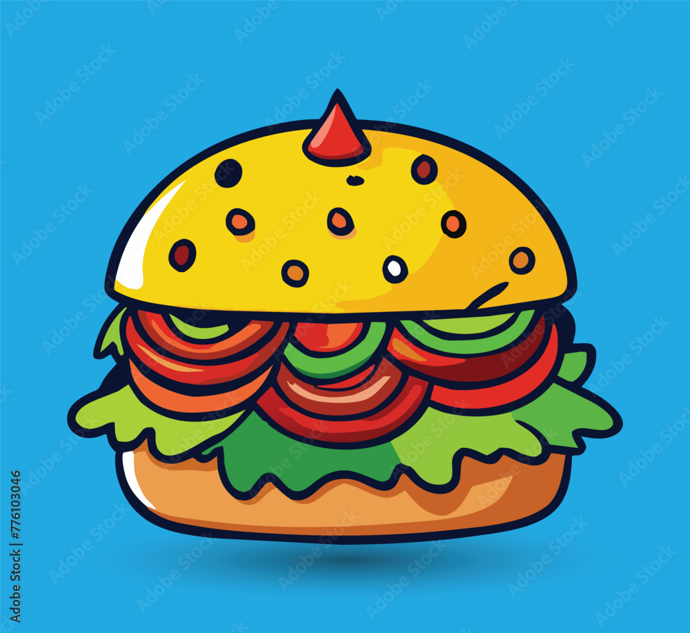 Hand Drawn Burger Vector Illustration. Burger with juicy beef. Hand Drawn Burger Vector Illustration. Burger with juicy beef.