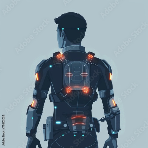 Posture correcting wearable, supportive and corrective, vector illustration, alerting for realignment and promoting better posture , sci-fi tone, technology