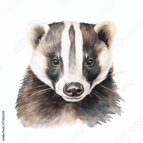 Badger. Forest animal clipart. Watercolor illustration. Generative AI. Detailed illustration.