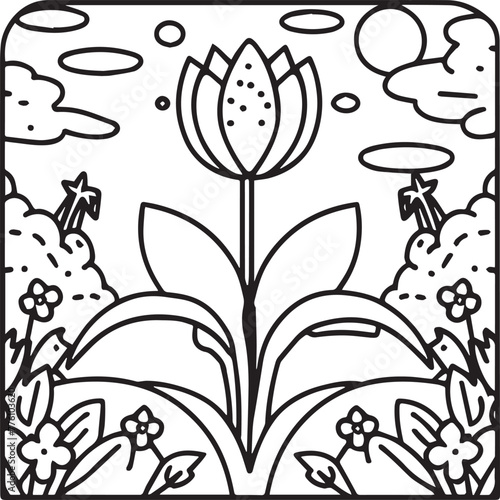Tulip coloring pages. Tulip flower outline vector. Flowers coloring pages for coloring book