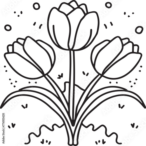 Tulip coloring pages. Tulip flower outline vector. Flowers coloring pages for coloring book