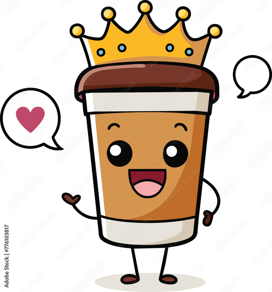 Coffee cup with crown and speech bubble sticker illustration Coffee cup with crown and speech bubble sticker illustration