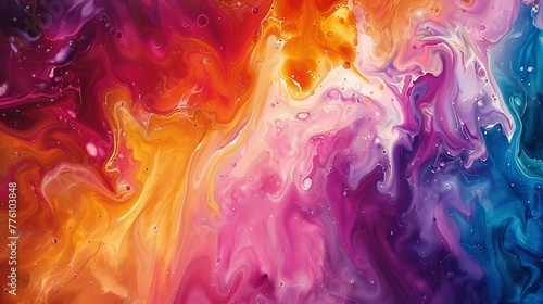 Fluid art painting featuring an explosion of swirling colors, creating a vibrant, abstract canvas