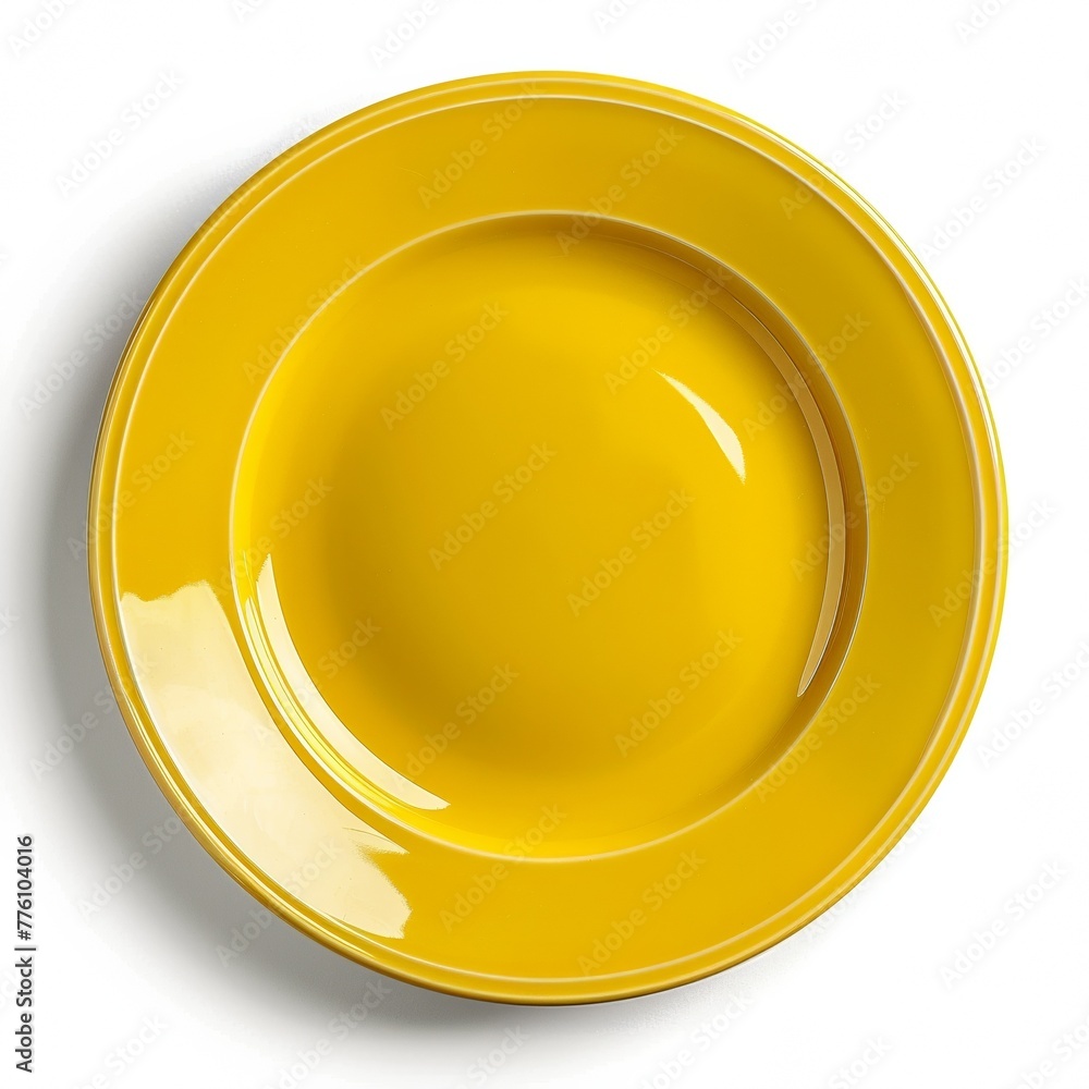 Shiny glossy yellow ceramic plate, round and empty. Shiny glossy yellow ceramic plate, round and empty.