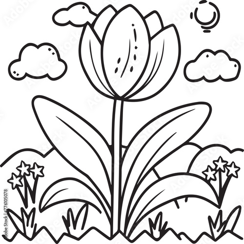 Tulip coloring pages. Tulip flower outline vector. Flowers coloring pages for coloring book