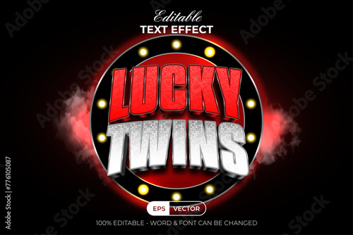 Lucky Twins Text Effect Glitter Diamond Texture. Editable Text Effect.