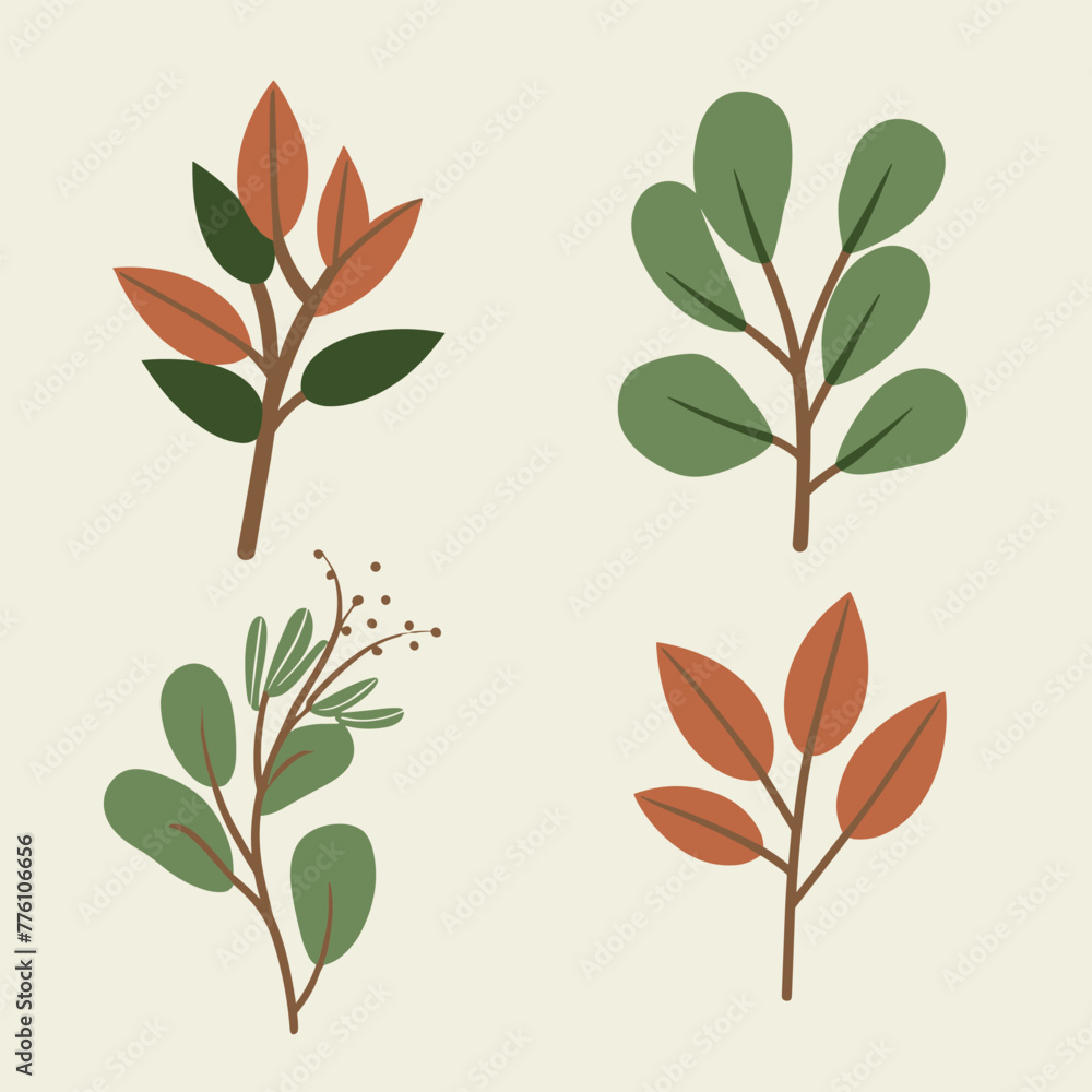 Flat style green leaves collection Flat style green leaves collection