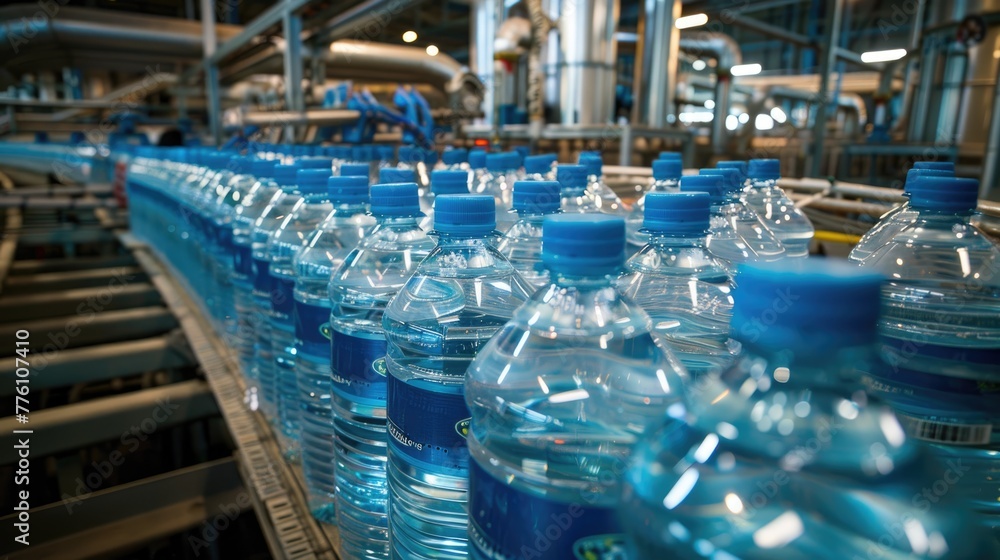 Rows of water bottles on a factory line Rows of water bottles on a factory line