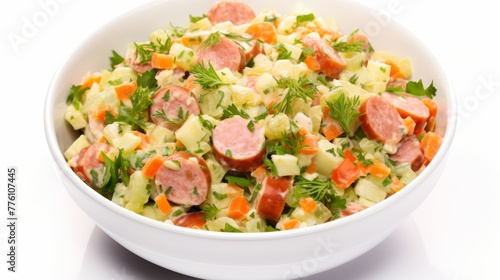Tasty Olivier salad with boiled sausage 