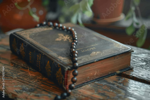 Bible with Rosary Beads