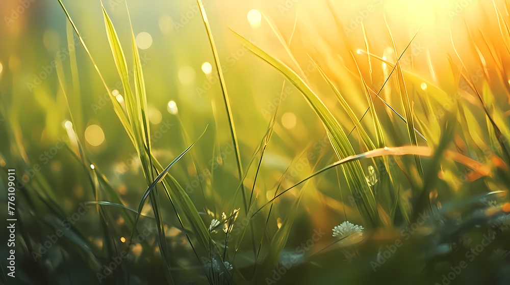Stunning close-up of sun kissed grass blades