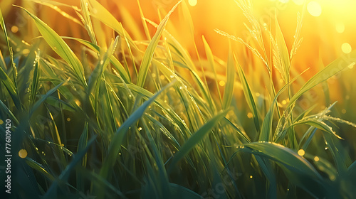 Stunning close-up of sun kissed grass blades