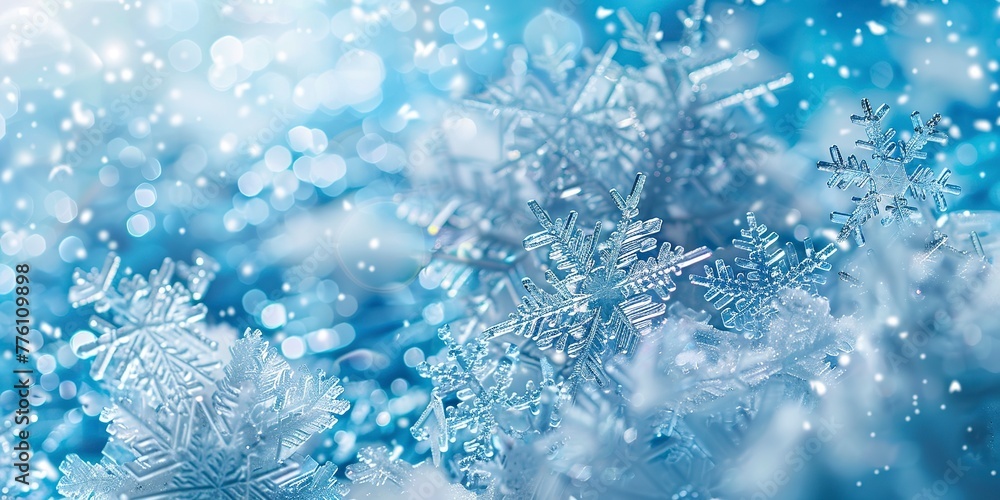 Snowflakes close-up, crystal details, winter wonder theme for Christmas frame Snowflakes close-up, crystal details, winter wonder theme for Christmas frame