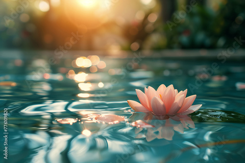 Spa swimming pool with sunrise and flowers, spa setting outdoor,spa relax concept, Generative AI #776109820