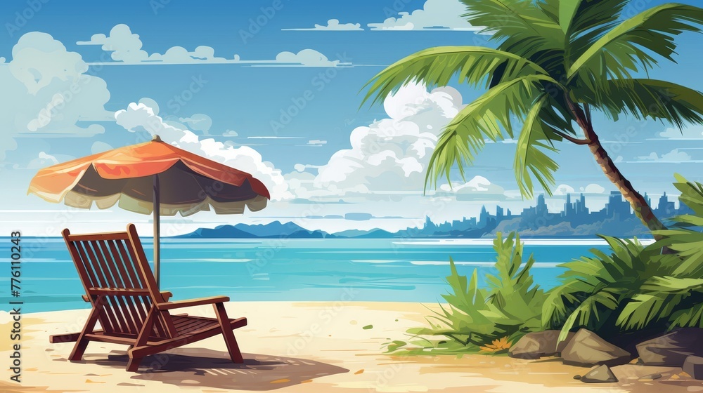  Tropical Serenity - Beach Chair and Umbrella Illustration 