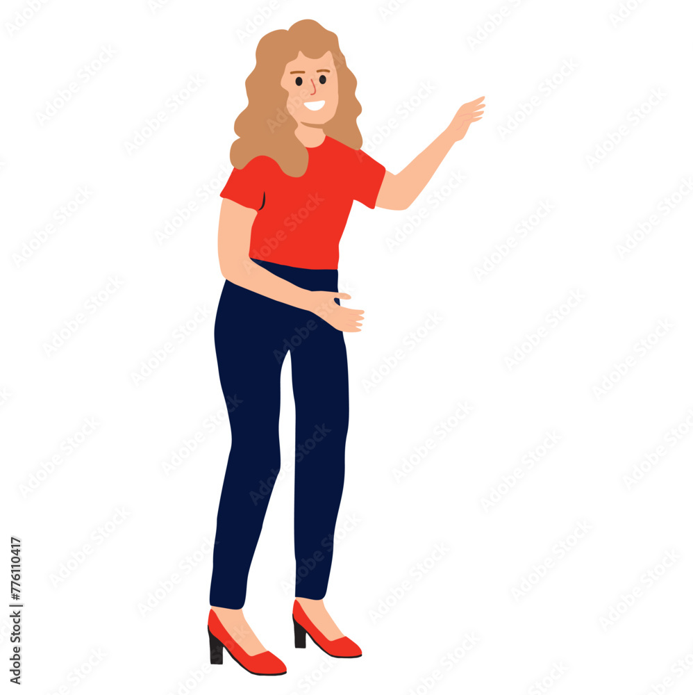 Ilustración de una mujer con la mano levantada señalando algo. Vector Ilustración de una mujer con la mano levantada señalando algo. Vector