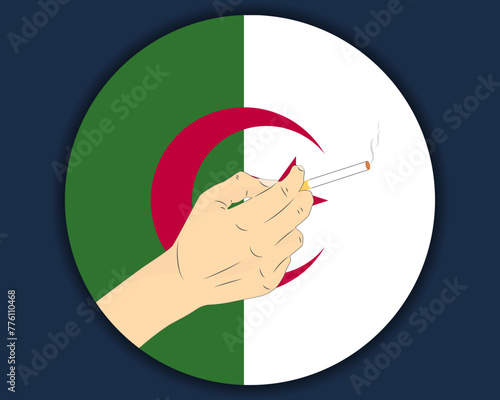 Holding a cigarette with Algeria flag, smoking and addiction idea