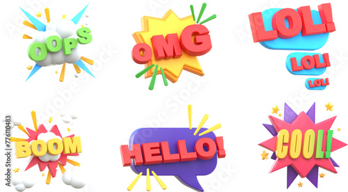 3d Comic Effect Shape with Cartoon and Doodle Design. Isolated 3d Vector 