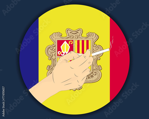 Holding a cigarette with Andorra flag, smoking and addiction idea