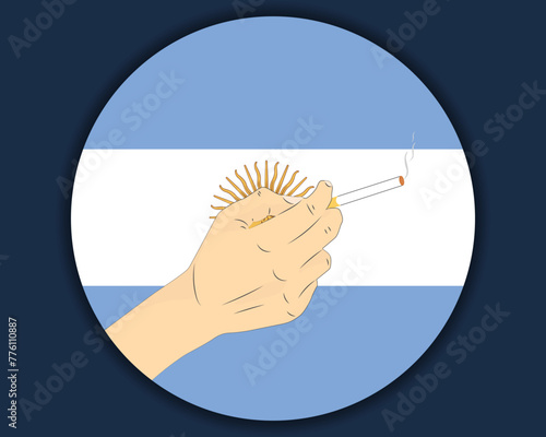 Holding a cigarette with Argentina flag, smoking and addiction idea