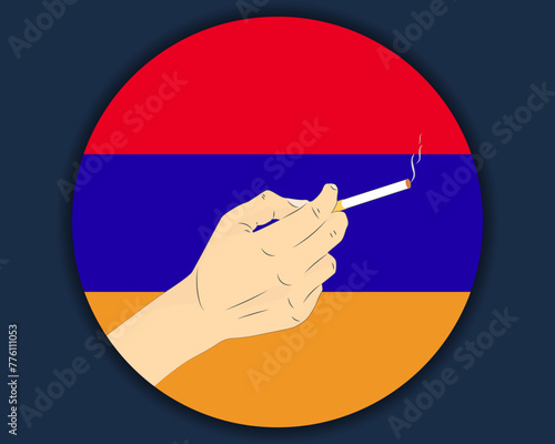 Holding a cigarette with Armenia flag, smoking and addiction idea