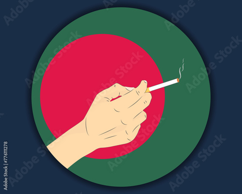 Holding a cigarette with Bangladesh flag, smoking and addiction idea