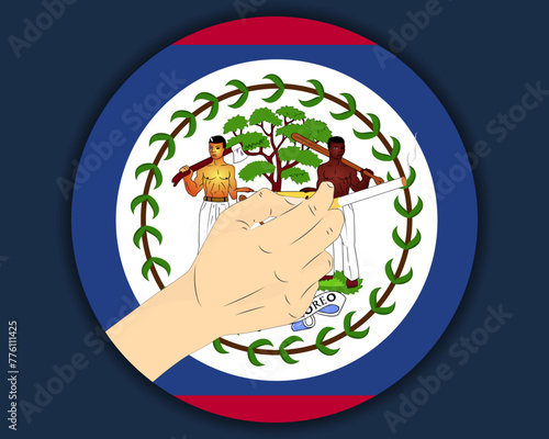 Holding a cigarette with Belize flag, smoking and addiction idea