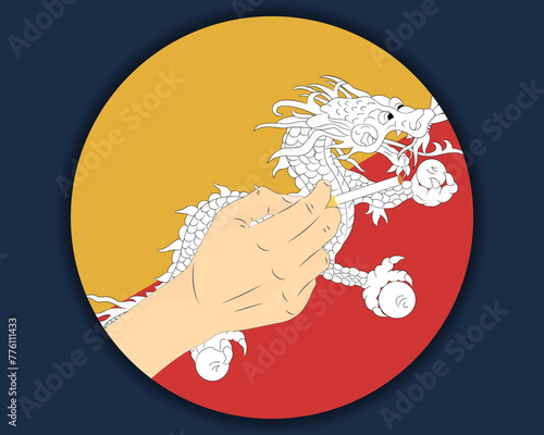 Holding a cigarette with Bhutan flag, smoking and addiction idea
