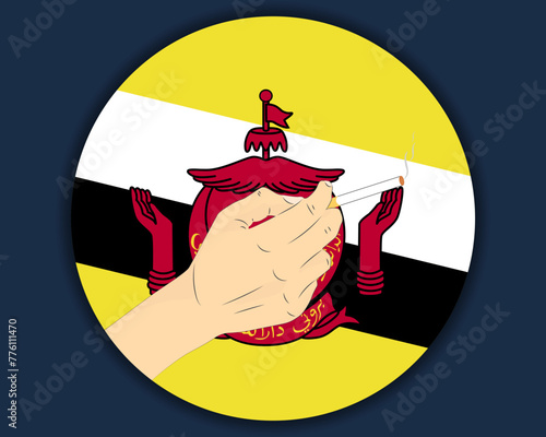Holding a cigarette with Brunei flag, smoking and addiction idea