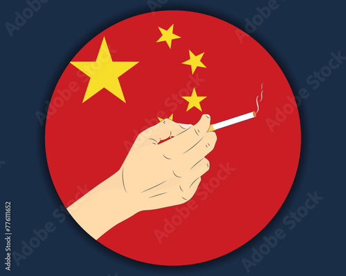 Holding a cigarette with China flag, smoking and addiction idea