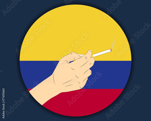 Holding a cigarette with Colombia flag, smoking and addiction idea