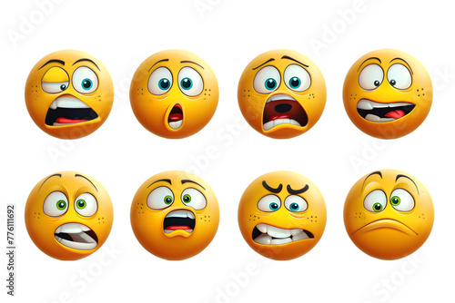 The six emoji have different expressions, from angry, sad, and happy. The yellow color of the faces enhances the overall mood of the image. Generative AI