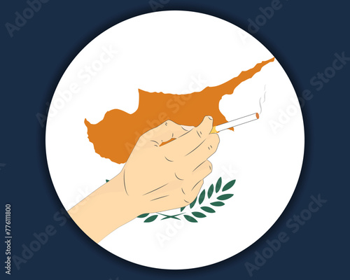 Holding a cigarette with Cyprus flag, smoking and addiction idea