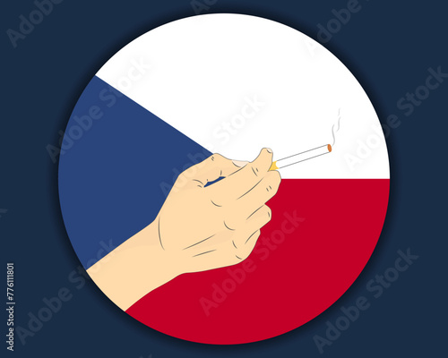 Holding a cigarette with Czech Republic flag, smoking and addiction idea