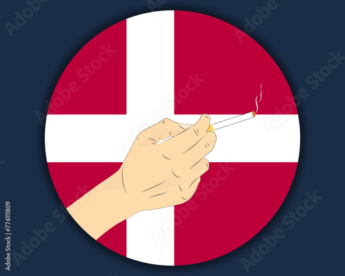 Holding a cigarette with Denmark flag, smoking and addiction idea