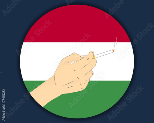 Holding a cigarette with Hungary flag, smoking and addiction idea