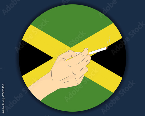 Holding a cigarette with Jamaica flag, smoking and addiction idea